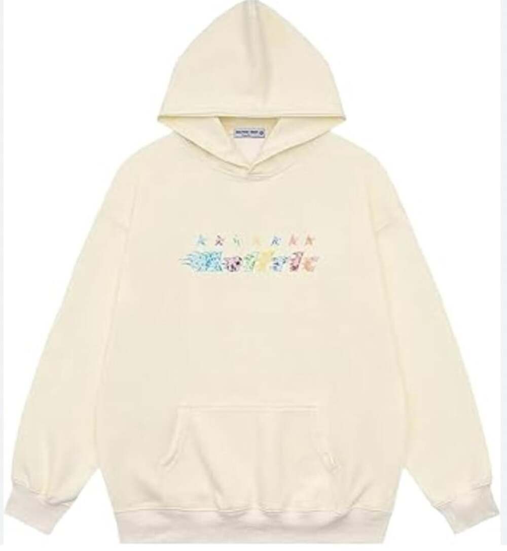 AELFRIC EDEN Hoodie Womens Medium White Fleece Colorful Star Graphic Pullover